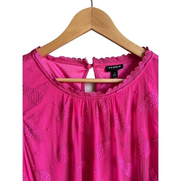 TORRID Pineapple Embroidered Sleeveless Lace Mesh Ruffle Tank Top Size 3X - Picture 6 of 9